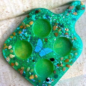Green butterfly shot glass tray